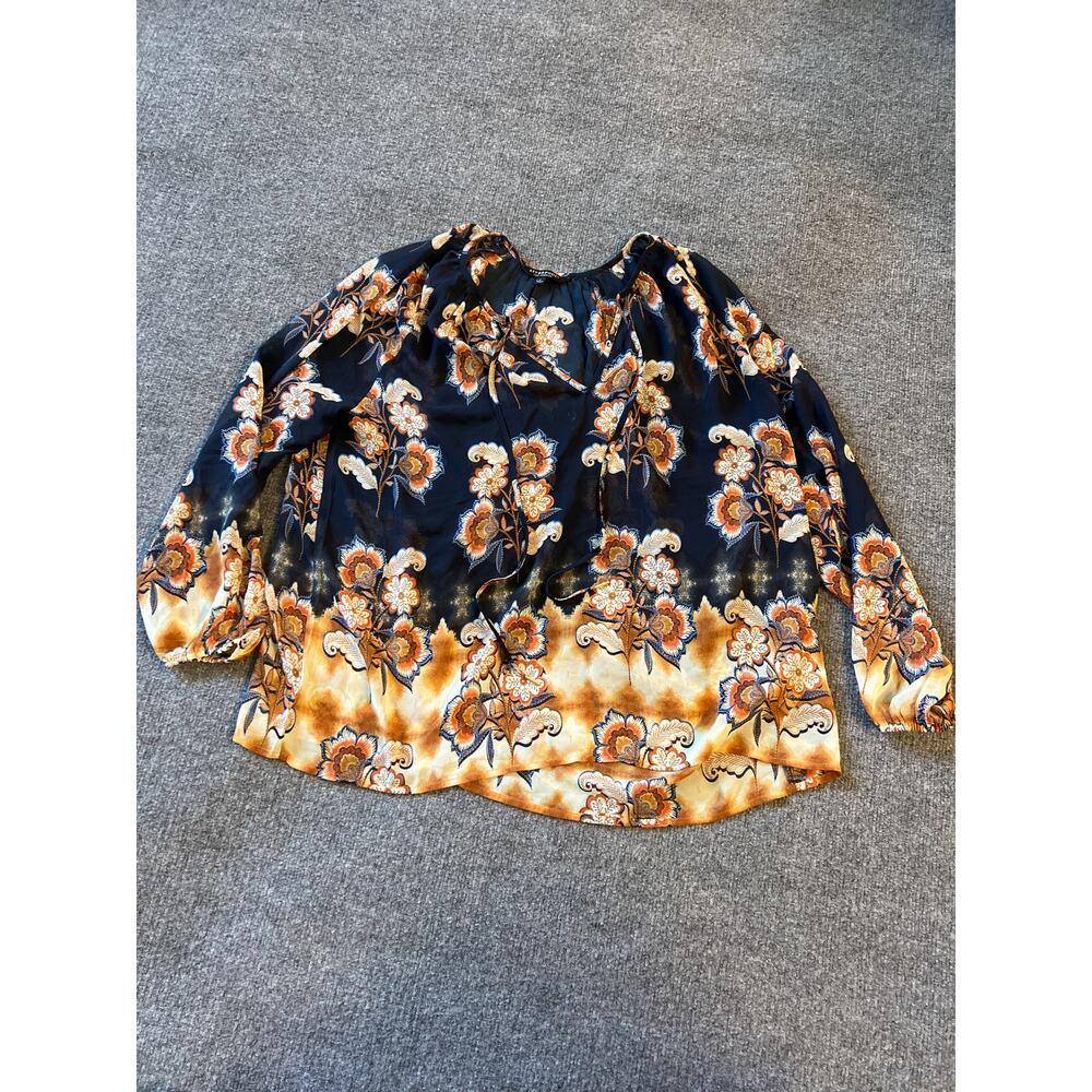 Liverpool Los Angeles Floral Peasant Blouse Navy Multi – Size Large - Picture 4 of 12